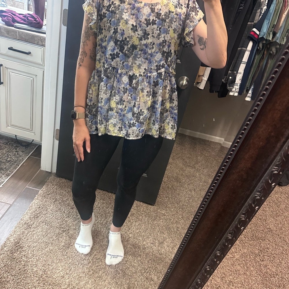 Lucky Brand Floral Peplum Blouse in Blue, Yellow, White